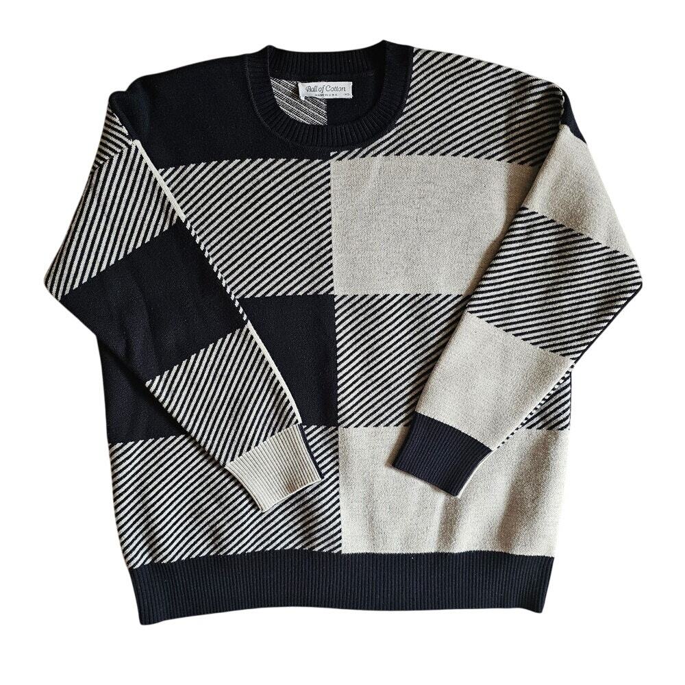 Ball of Cotton 100% Cashmere Black White Gray Block Sweater, Oversized NEW Sz XS
